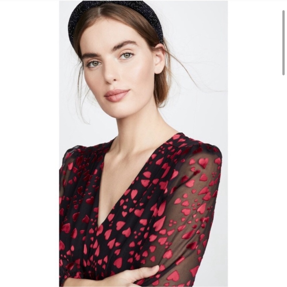 SALONI Alya Heart-Print Jacquard Long Sleeve Silk-Blend Mini Dress Sz 0 - Picture 5 of 16